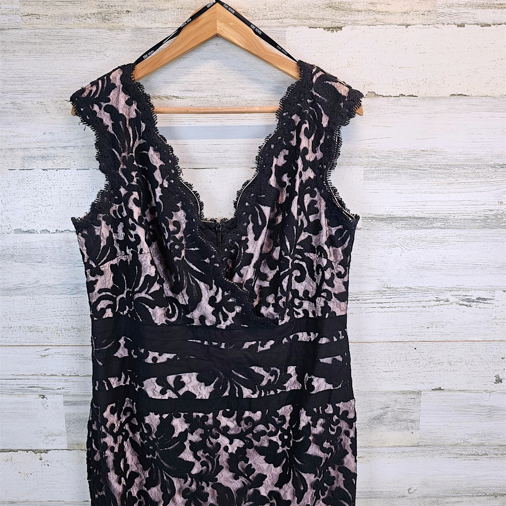 Tadashi Shoji Black Lace Overlay Cocktail Dress 16 Elegant Romantic Sheath - Picture 6 of 14